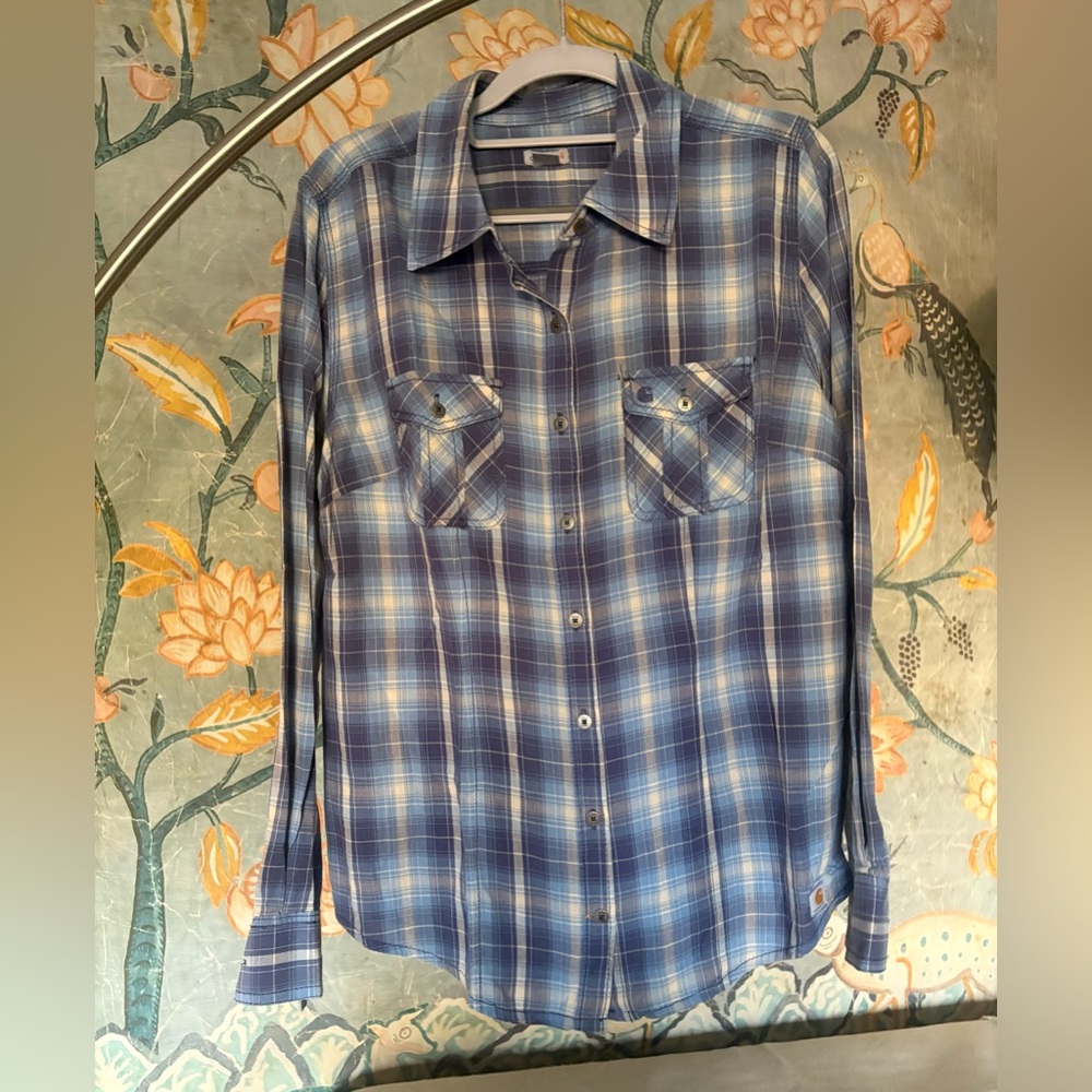 Carhartt Blue and White Plaid Women’s Shirt